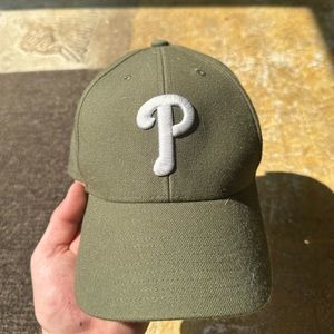 Phillies Army Green and White velcro strap back hat cap 47